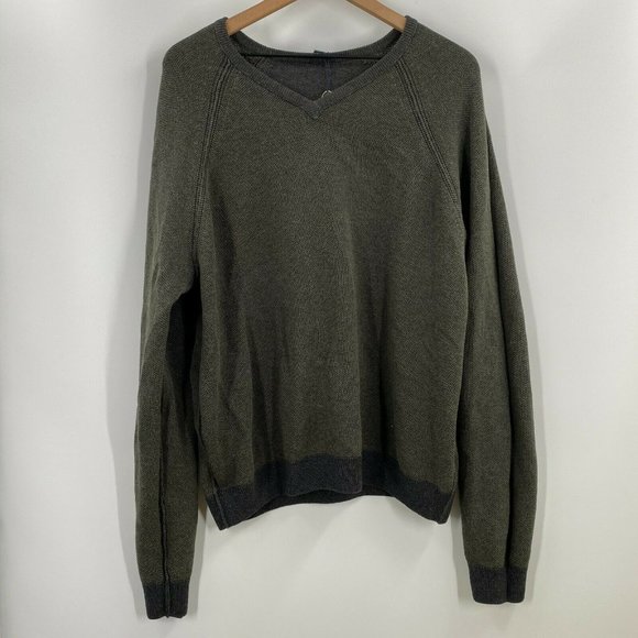 Tailor Vintage Mens Green Gray Winter Reversible V Neck Sweater New Sizes XL - Picture 4 of 7